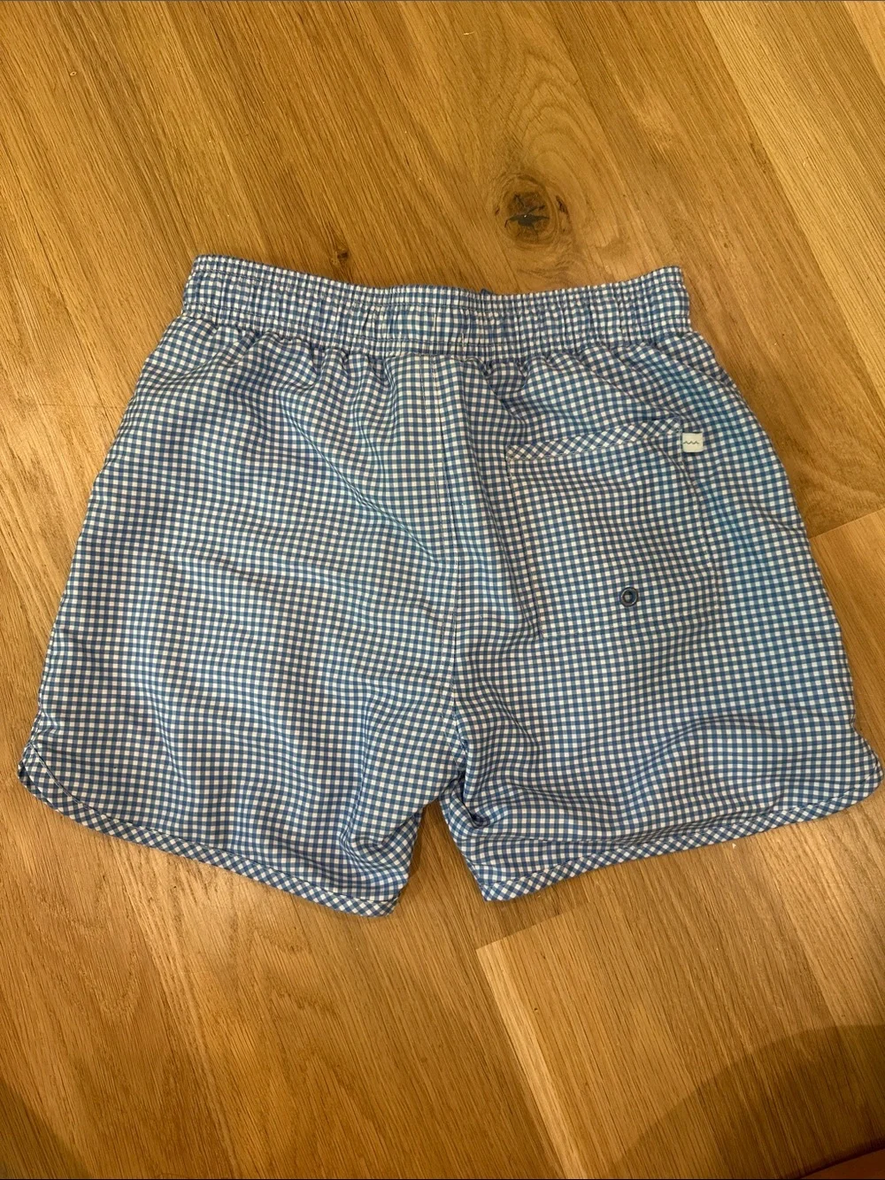 Kids Blue Gingham Swim Trunks with Elastic Waist